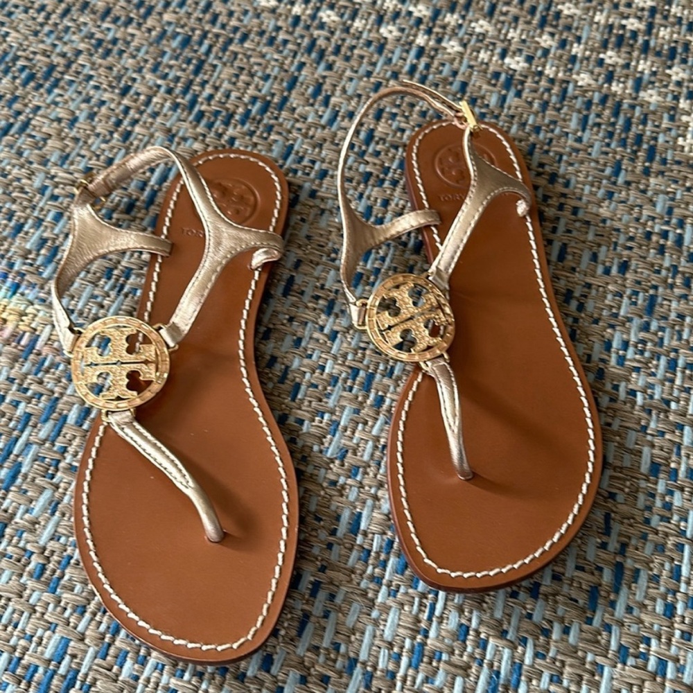 Tory Burch Metallic and Tan Sandals